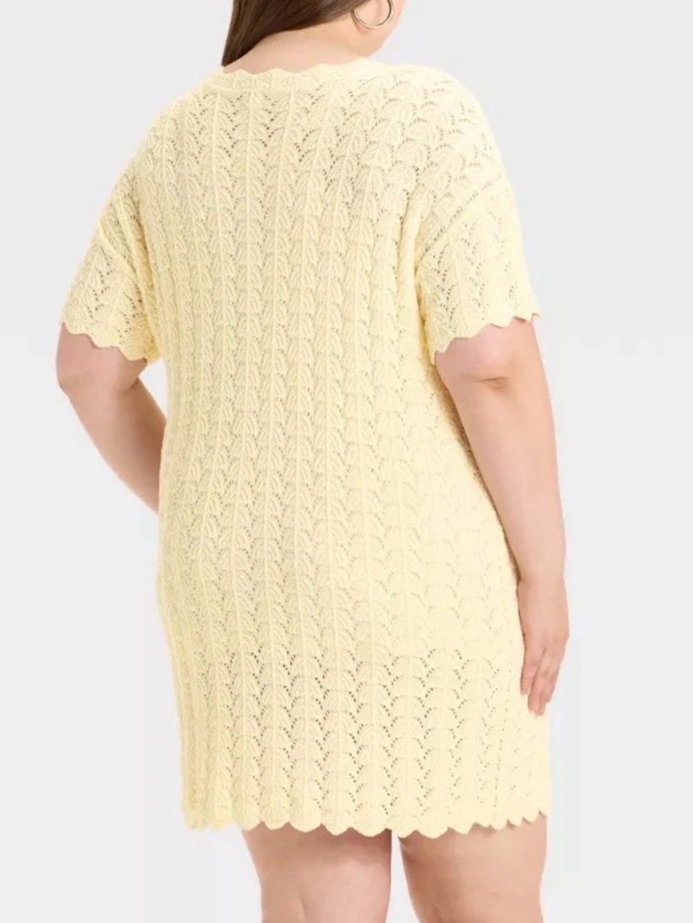 NWT XL Women's Short Sleeve Pointelle Mini Crochet Dress - A New Day, Off-White - Picture 2 of 9